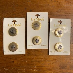 6 VTG La Mode Metal Raised Crest Blazer Buttons Silver Stainless Gold Rim